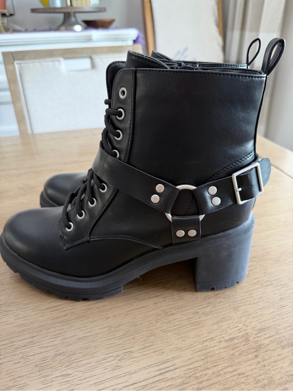 Black Lace-Up Chunky Heel Combat Boots - Women